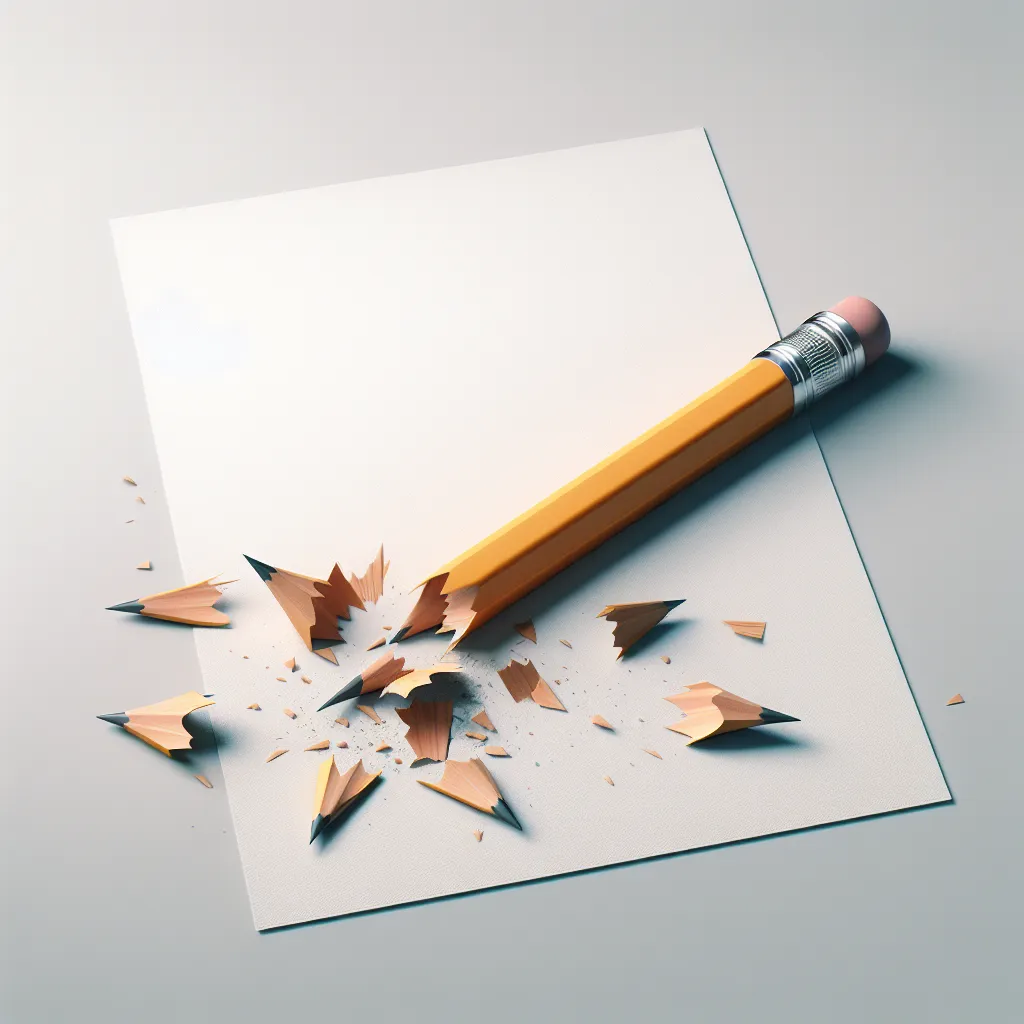 A broken pencil lying on a blank piece of paper, symbolizing the inability to fulfill a request.