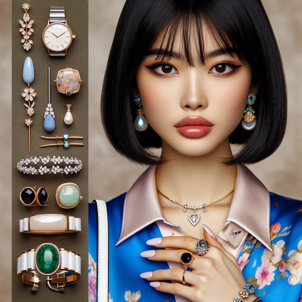 The image accompanying this story is of a young Korean woman named Kim Ji-young, standing in a salon. She has short, neat, black hair styled in a Korean bob and dark brown eyes. Kim Ji-young is wearing a vibrant blue floral blouse with a knee-length black skirt and glossy white platform sandals. Her nails are painted a soft pastel pink. She is also wearing a gold wedding ring, a silver bracelet, a pearl necklace, a jade ring, a diamond-studded watch, a pair of gold earrings, a charm bracelet, a 