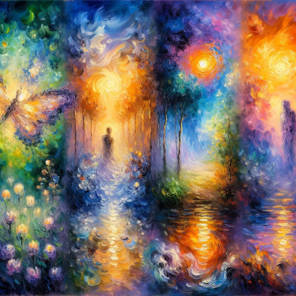 Transform, Identity, Adventure, Confusion, Experience in the style of Monet