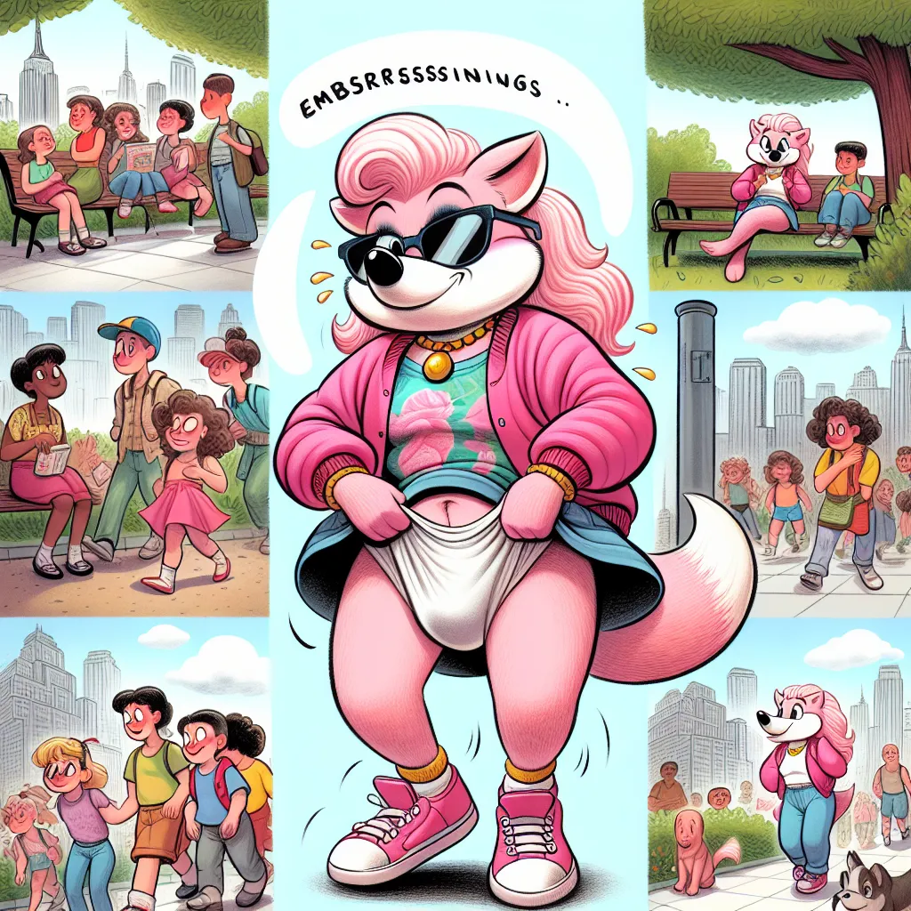 Description: Amy Rose, dressed in a retro outfit from the '80s, finds herself in a fashion fiasco when a mischievous breeze lifts her skirt, leaving her exposed in a park. Determined to salvage her dignity, she navigates through the city, encountering an audience of children and even a curious dog, all while hilariously attempting to cover up. Despite the mishap, Amy embraces her retro spirit and becomes a symbol of humor and resilience in the bustling streets of Mobotropolis.