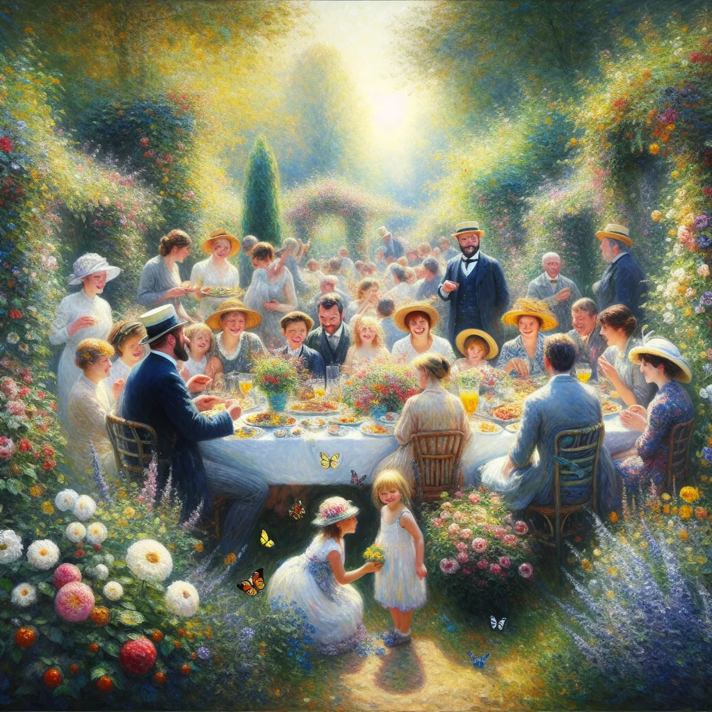 Family, Transformation, Memory, Celebration, Acceptance in the style of Monet