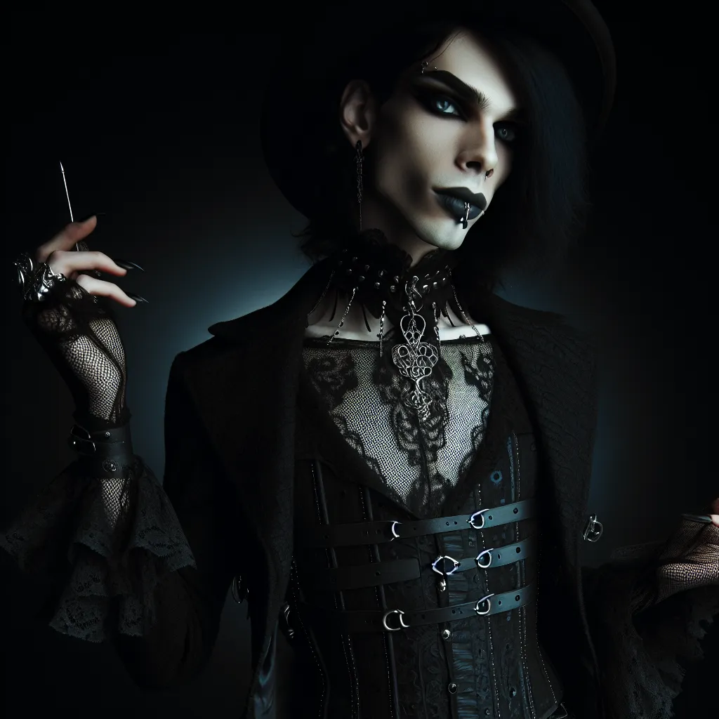 A gothic woman named Moira, born from the transformation of a young boy named Timothy, embraces her new identity and revels in the darkness. She exudes confidence and power as she walks through the night, adorned in gothic attire and accessories. Her striking appearance and captivating aura speak of her affinity for the shadows.