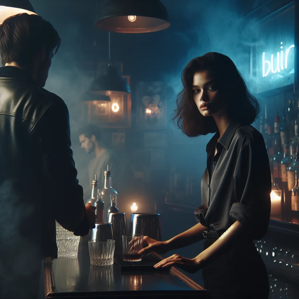 A mysterious scene unfolds in a dimly lit club, where a young woman tends bar with a guarded heart, haunted by the disappearance of her sister. As the night progresses, a stranger captures her attention with a cryptic gaze, sparking a chain of events that may lead to long-hidden truths.