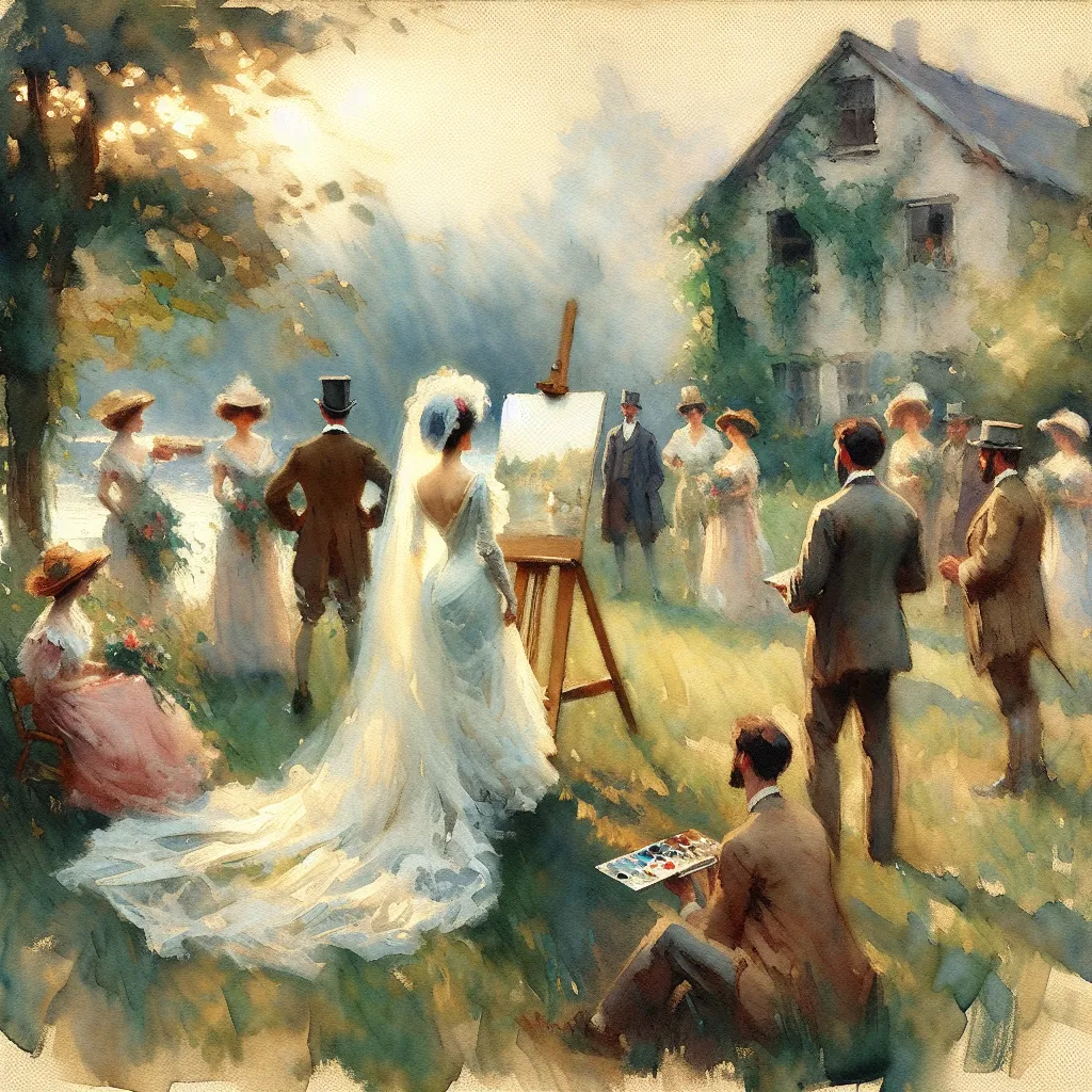 Newlywed, Transformation, Memories, Identity, Happiness in the style of Monet