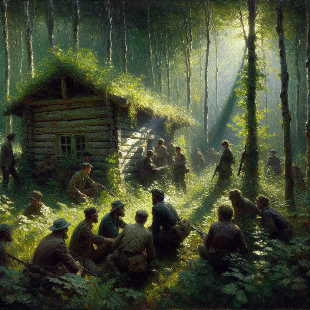 Violence, Hideout, Fear, Loyalty, Survival in the style of Monet