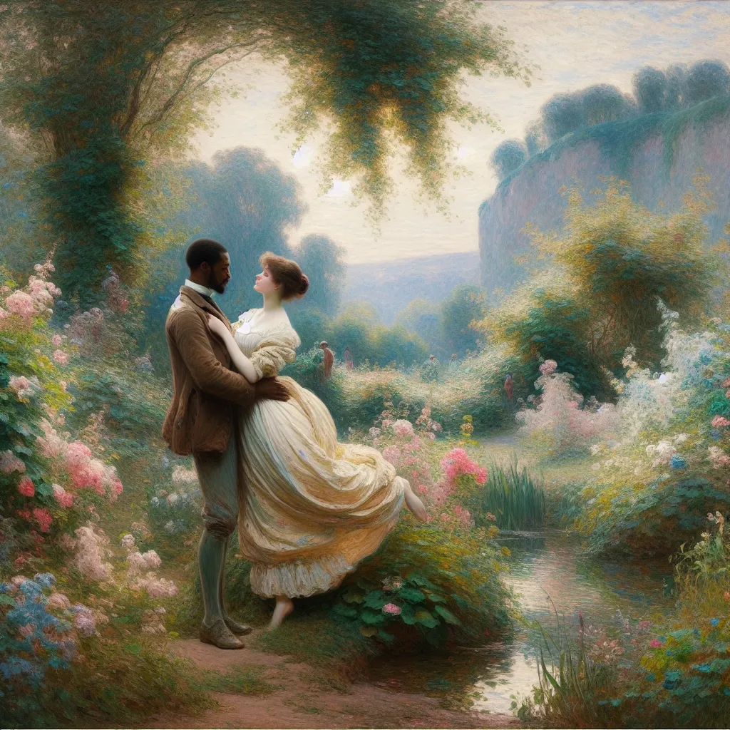 Love, Passion, Intimacy, Connection, Romance in the style of Monet