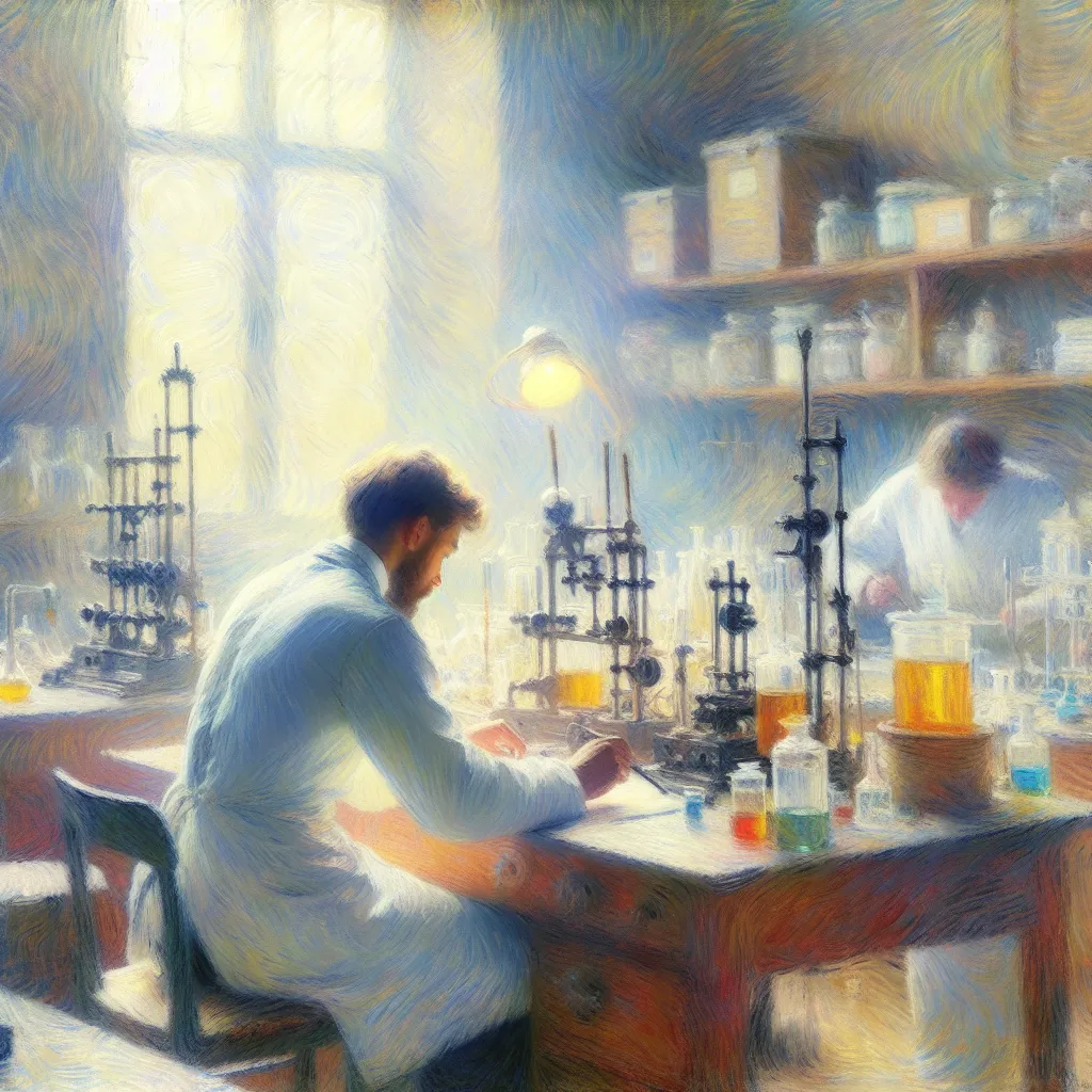 Retroville, Laboratory, Transformation, Genius, Creation in the style of Monet