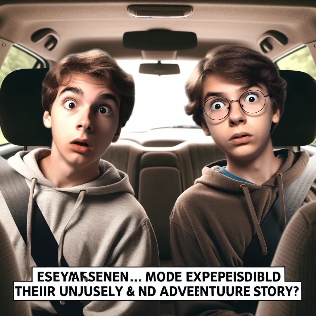 An image of two friends, one in the body of the other's mom, sitting in a car with perplexed expressions, captures the essence of this adventurous and hilarious story.