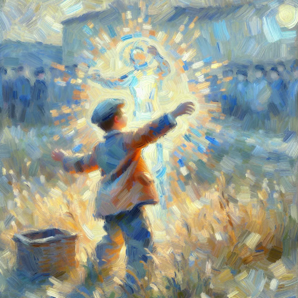 Boy, Body-swap, Ritual, Transformation, Journey in the style of Monet