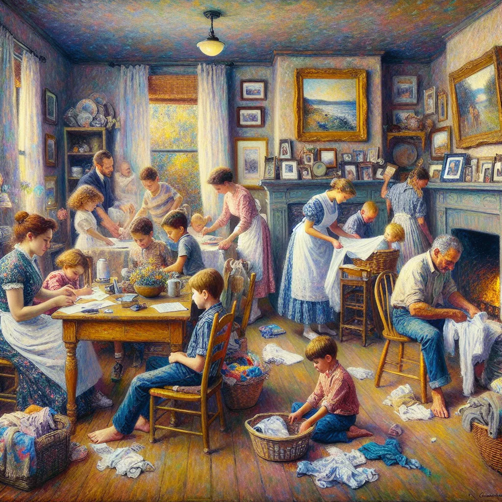 1. Identity  
2. Transformation  
3. Memories  
4. Chores  
5. Family in the style of Monet