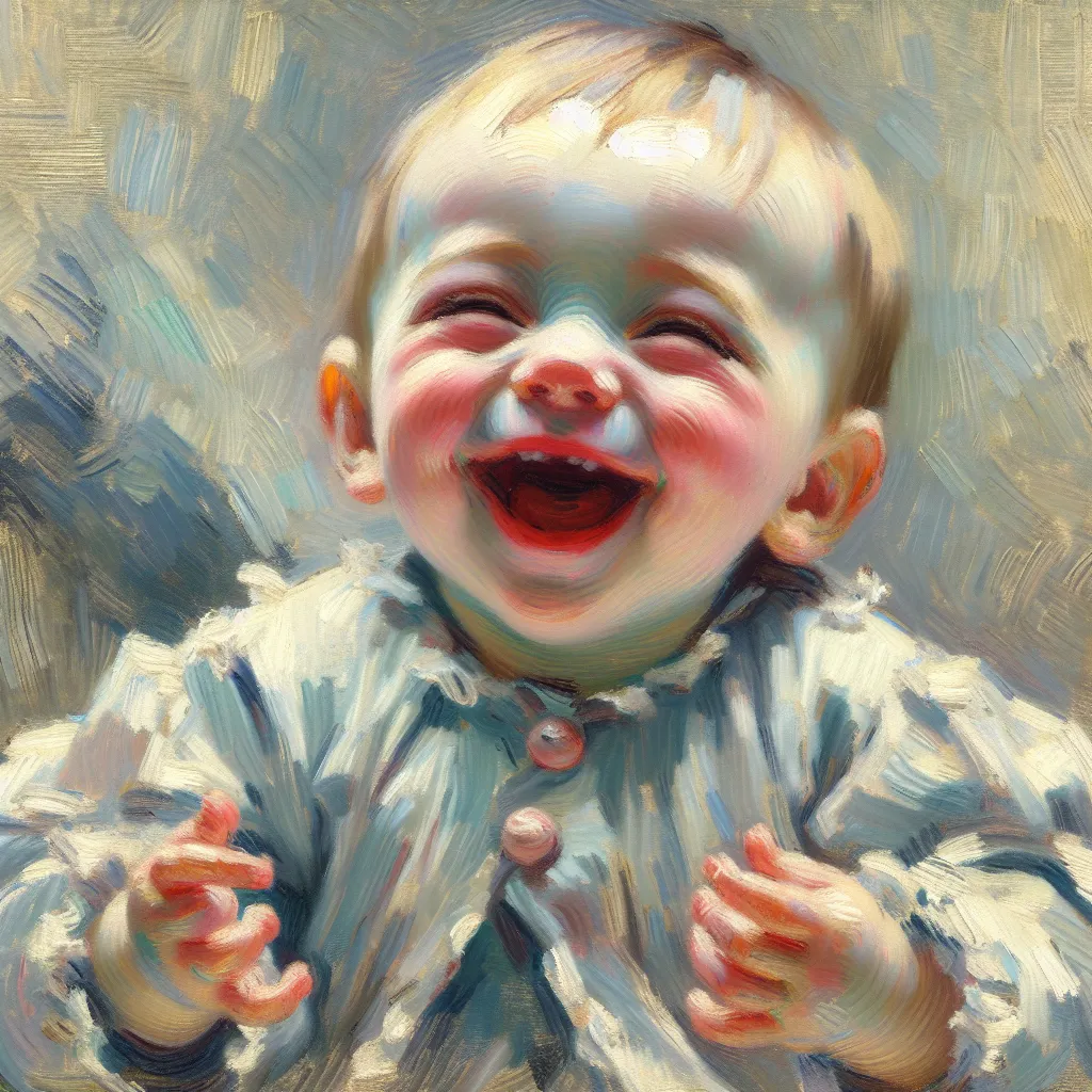 Laugh, Baby, Patience, Love, Chaos in the style of Monet