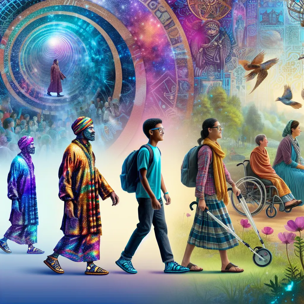 A young boy wearing feminine, adult-sized sandals, magically transforms into a confident woman named Claire, navigating a new life as a mother and finding happiness in her everyday routine.