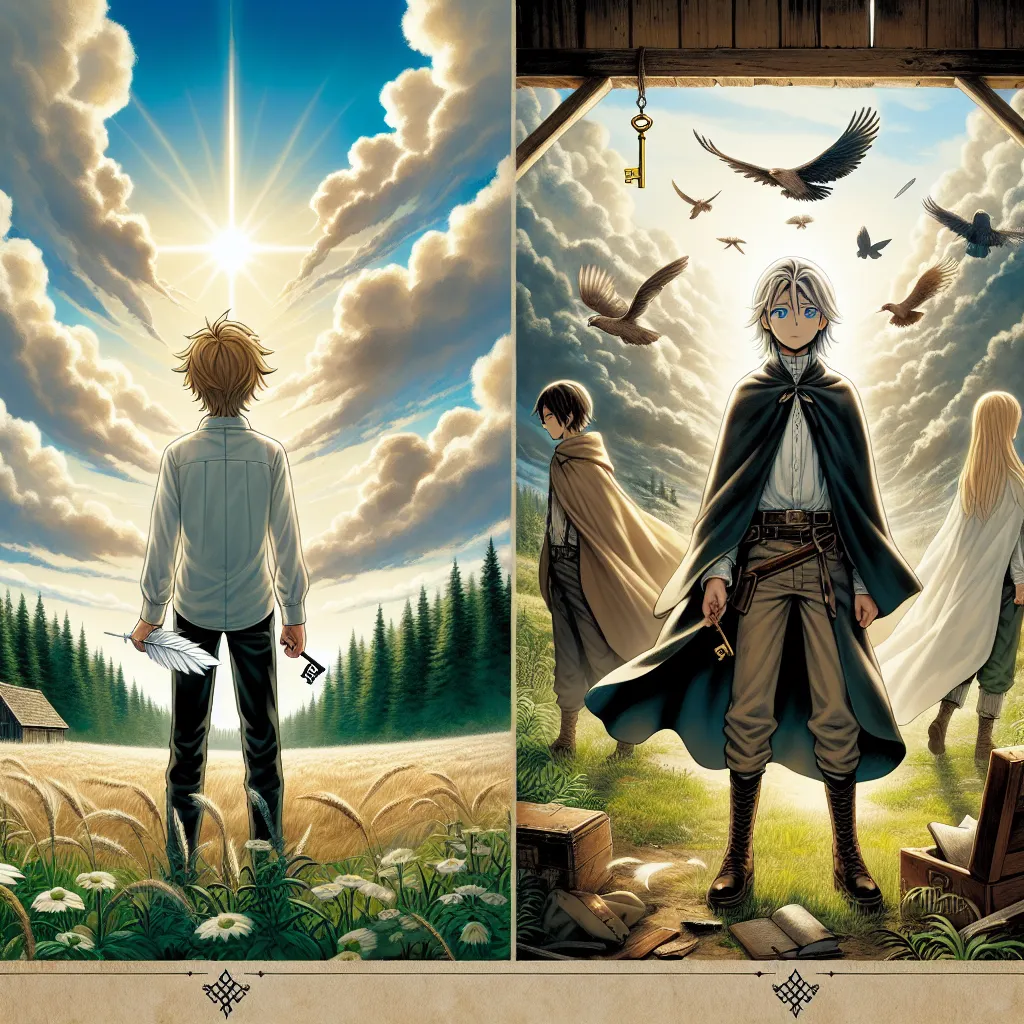 This description will be presented to DALLE in order to generate an accompanying image for the story "A New Life for Touma and Freedom for Gensei" in the genre of Biographies.