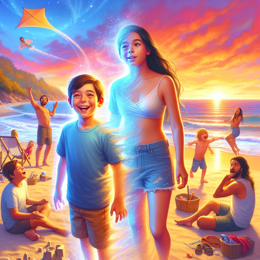 A young boy named Ethan, playing with his family at the beach, suddenly becomes invisible and then swaps bodies with a beachgoer named Clarissa. Ethan navigates his new life, yearning for his old family but finding unexpected joy. He learns to embrace the beauty in strangeness and cherish love and laughter above all.