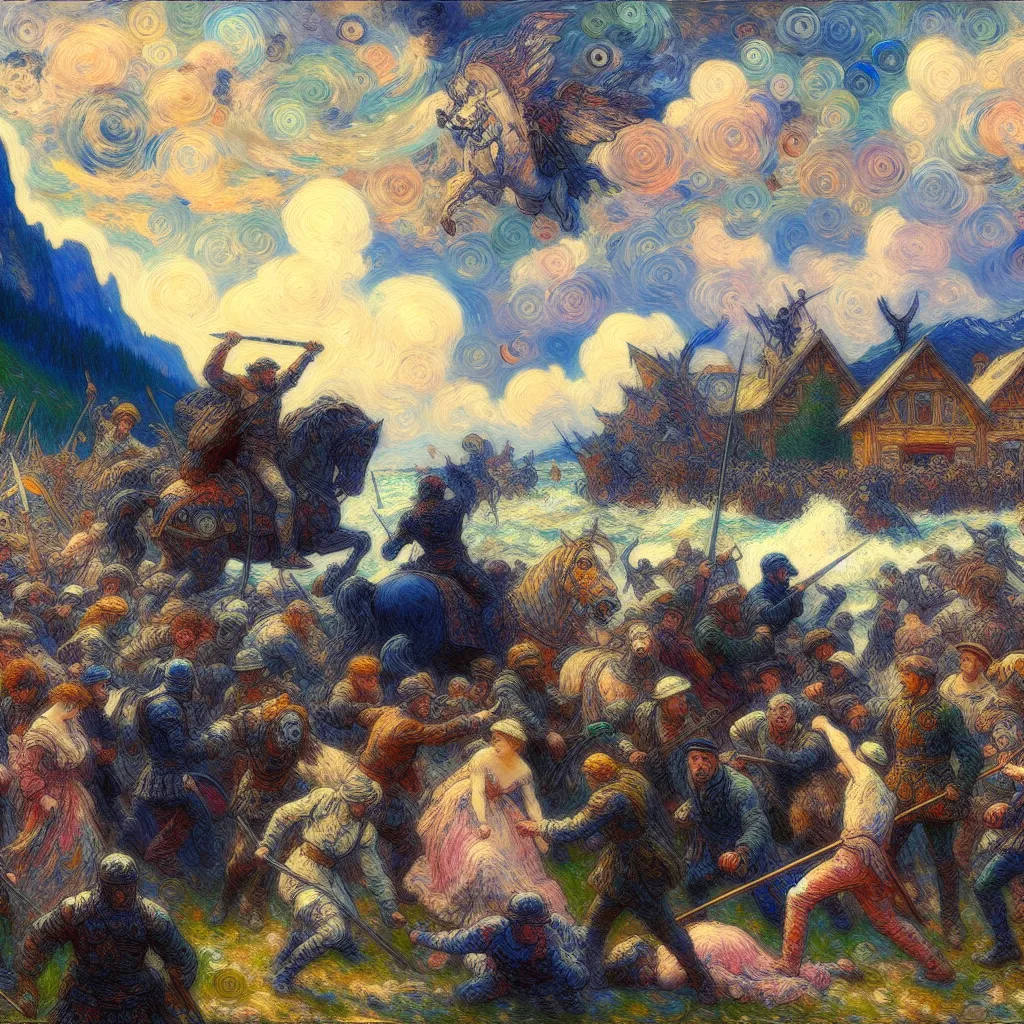 epic, characters, battle royale, diverse, futile in the style of Monet