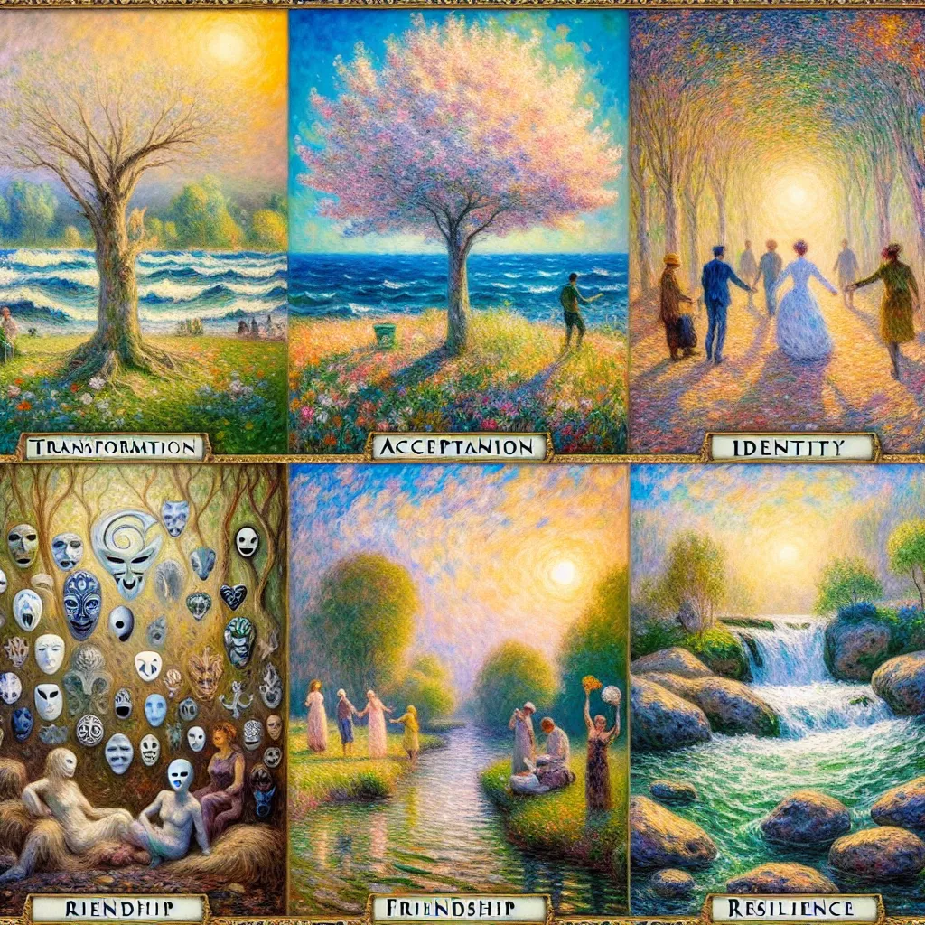 1. Transformation
2. Acceptance
3. Identity
4. Friendship
5. Resilience in the style of Monet