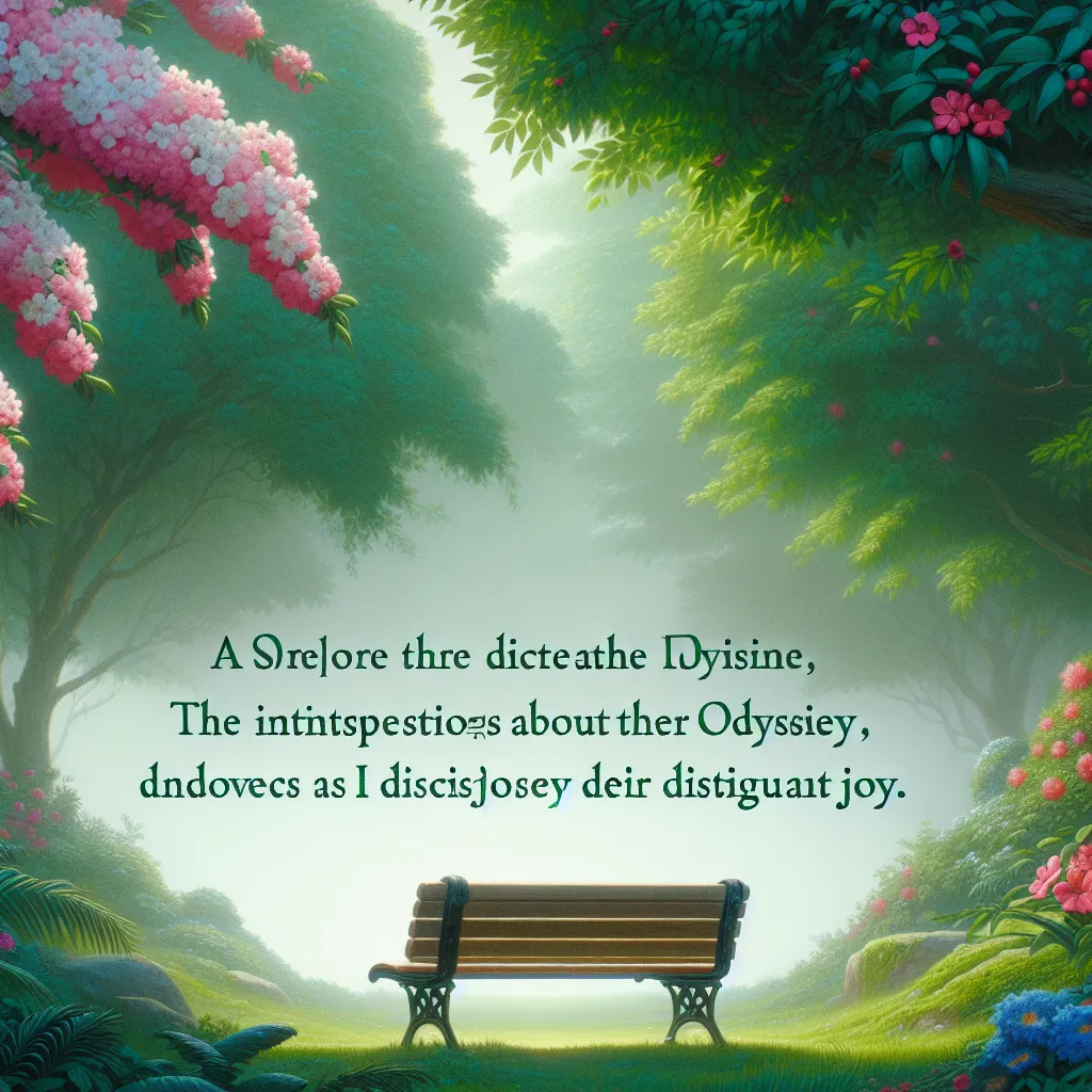 Image description: 
A serene and contemplative image of a park bench, surrounded by lush greenery and flowers. The bench is empty, symbolizing a sense of longing and emptiness. The image evokes a feeling of introspection and hope, capturing the essence of the story's protagonist, Maria, as she reflects on her journey and finds her own kind of happiness.