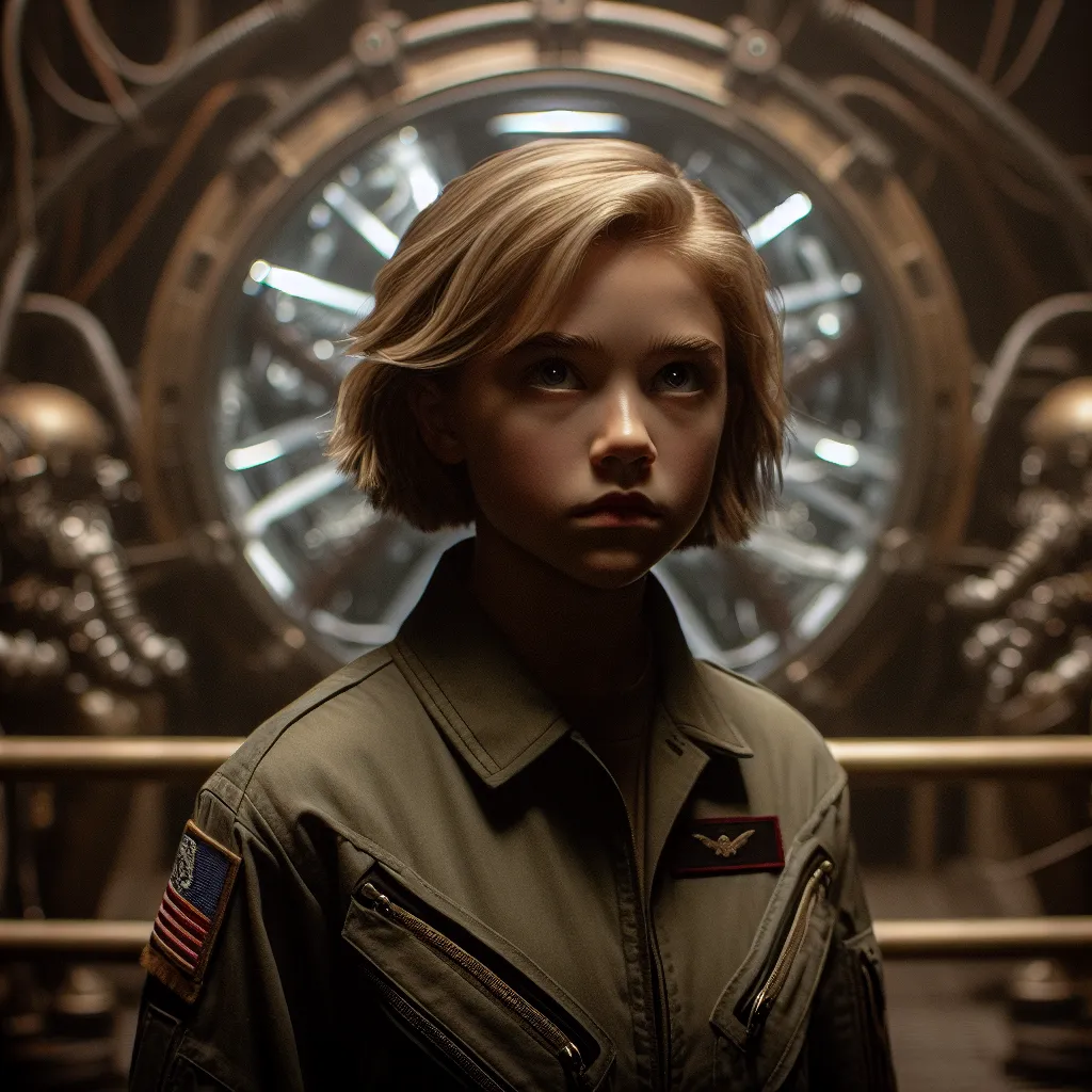 Description: The image shows a young girl with short, blonde hair standing in a military uniform, her face a mix of determination and apprehension. She stands in a dimly lit chamber, with a complex machine known as the Soul Exchanger behind her, its intricate mechanisms whirring ominously. The image captures the moment of Trevor's transformation into Francesca Lucchini, as he embarks on a journey of transcending boundaries and adapting to a new life in the 501st Joint Fighter Wing.