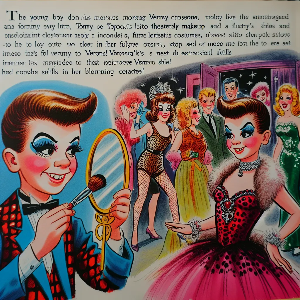 A young boy named Tommy is transformed into a drag queen, Veronica, after slipping on his friend's cousin's heels. Veronica then navigates a night out at the club, encountering a flirtatious man who eventually becomes the victim of her coercive actions. The story concludes with Veronica's satisfaction at gaining control over the man's life.