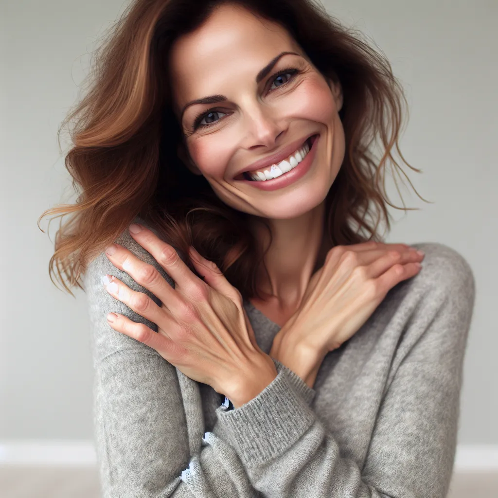 A beautiful image of a happy woman, full of joy and confidence, embracing life and love.