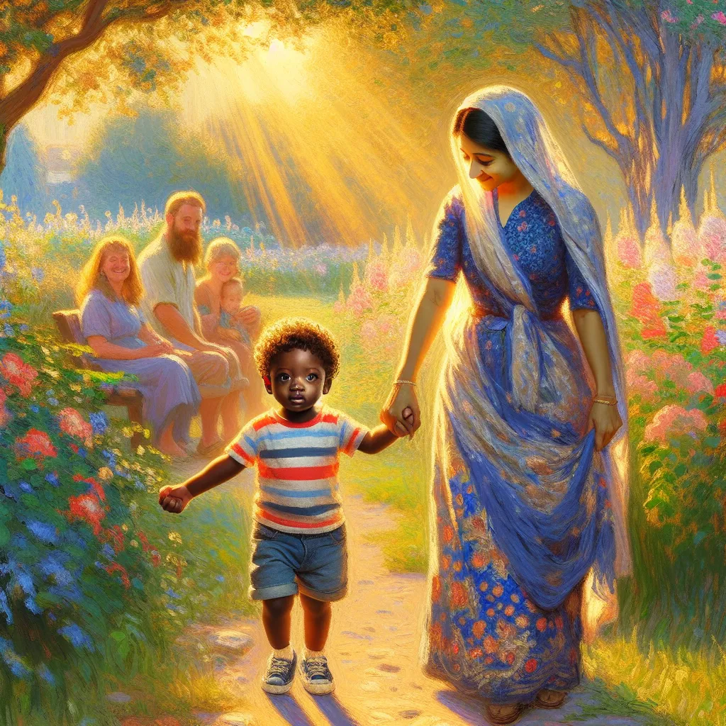 Boy, Transformation, Identity, Family, Journey in the style of Monet