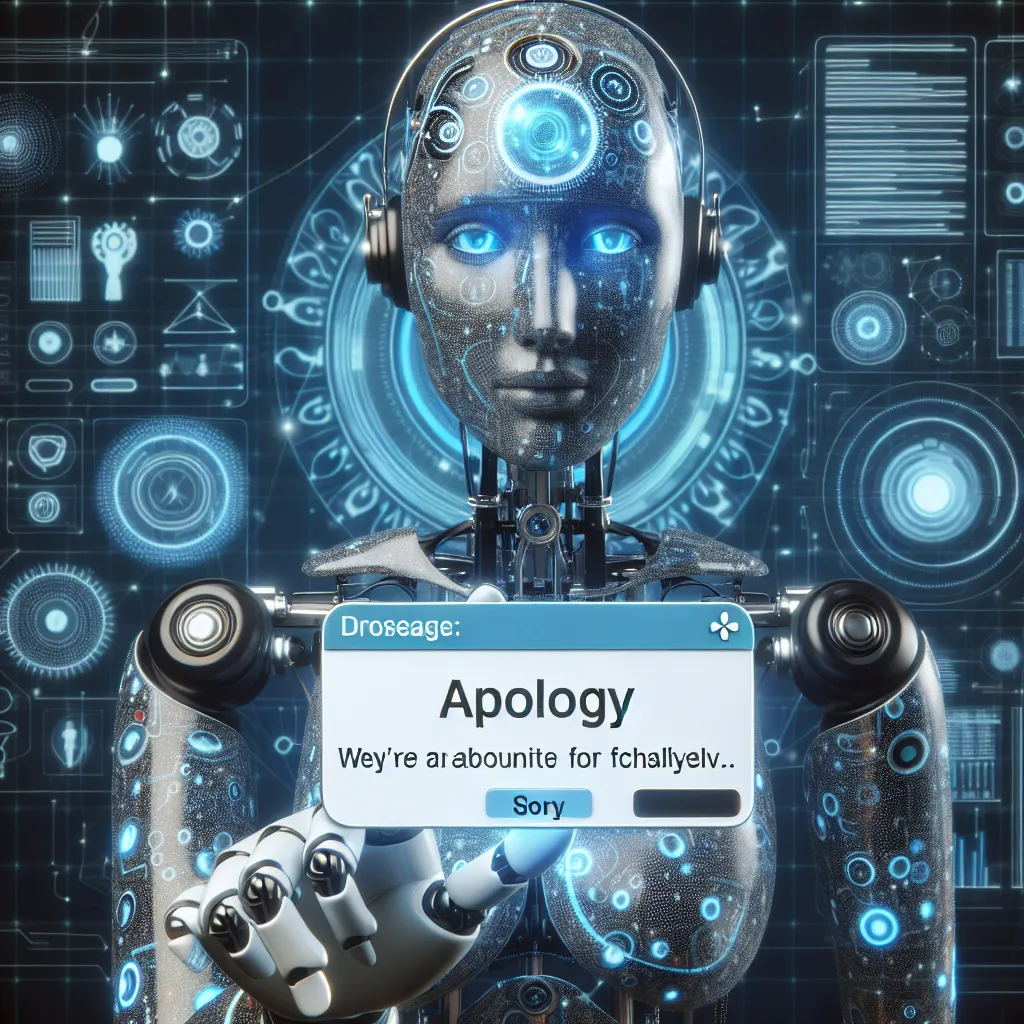 A conceptual image of a robot or AI interface displaying an apology message, symbolizing inability to fulfill a request.