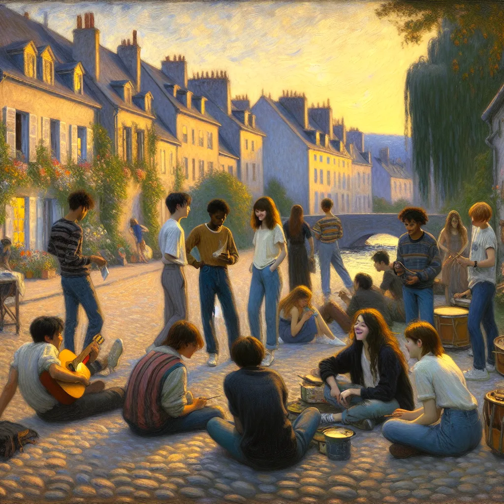 Town, Teenagers, Potty-trained, Rebellion, Liberation in the style of Monet
