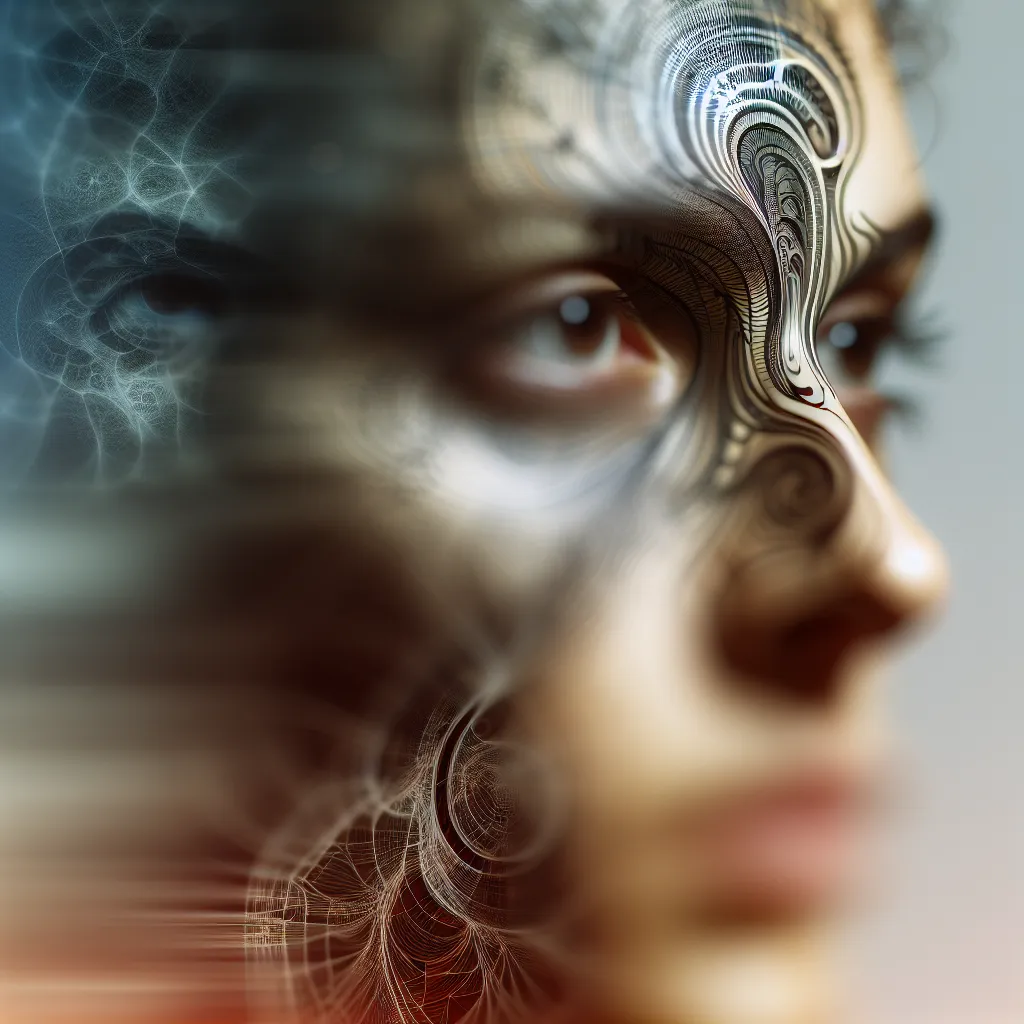 A blurred image of a person's face going through transformation, symbolizing changing identities and the complexity of personal journeys.