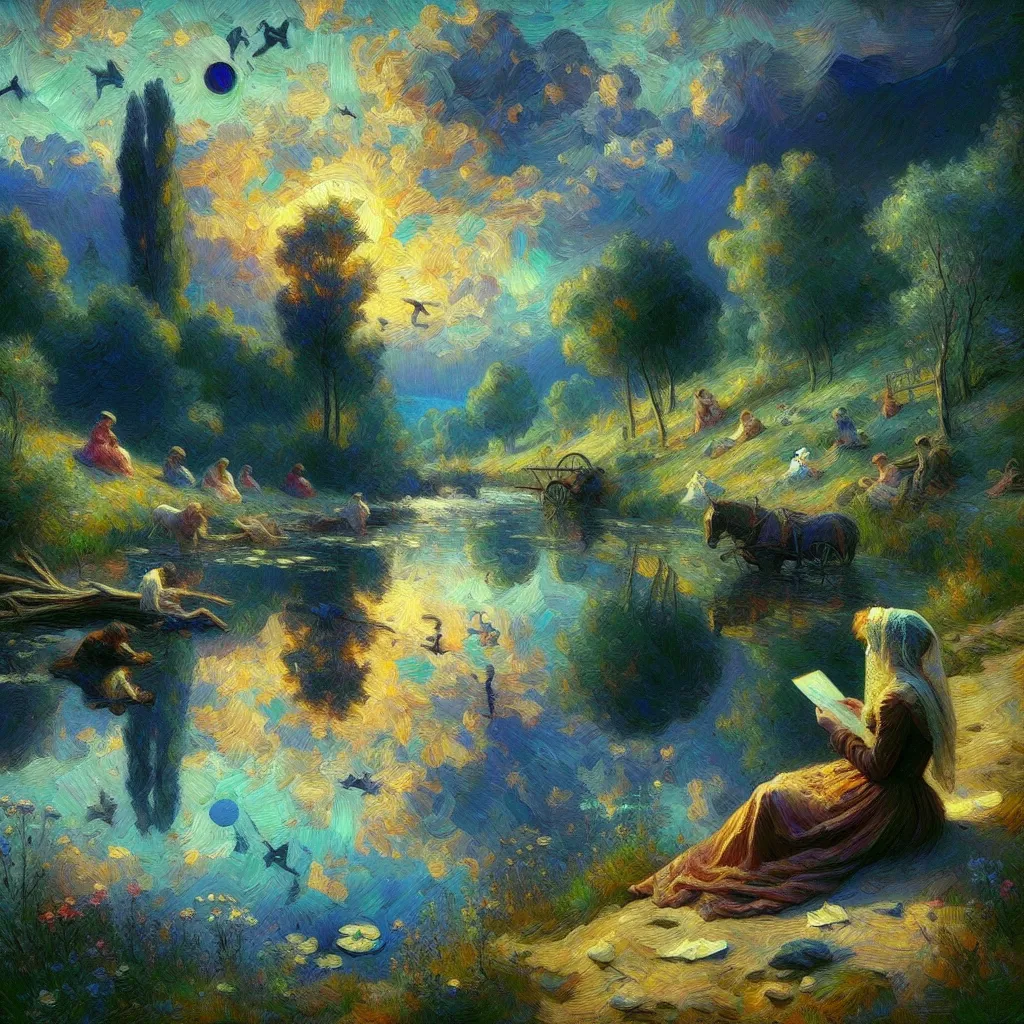 You provided a long and descriptive story about a transformation. Here are 5 related words:
1. Transformation
2. Metamorphosis
3. Identity
4. Change
5. Acceptance in the style of Monet