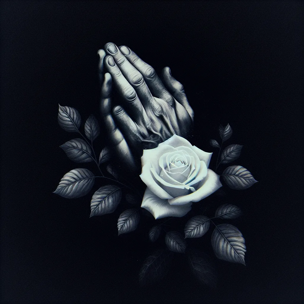 A generic abstract image representing an apology or regret, such as a pair of hands clasped together or a single white rose against a dark background.