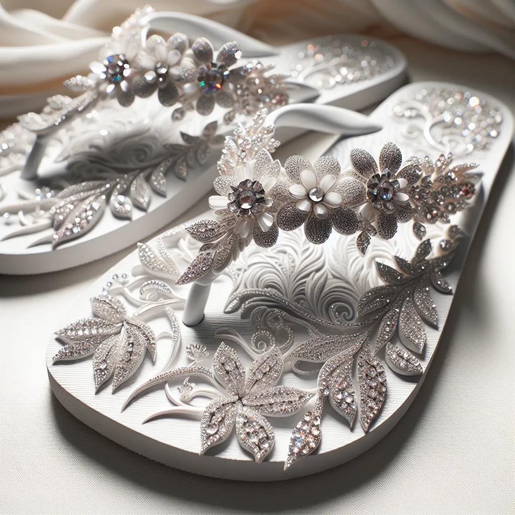 The image accompanying this story is a pair of white flip flops adorned with rhinestones.