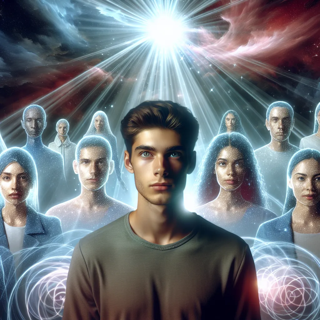 An image of Leo Garret, a young man with a determined expression and eyes that seem to hold a universe of secrets, standing amidst a group of individuals radiating subtle power. They are surrounded by an otherworldly glow, hinting at the extraordinary abilities they possess.