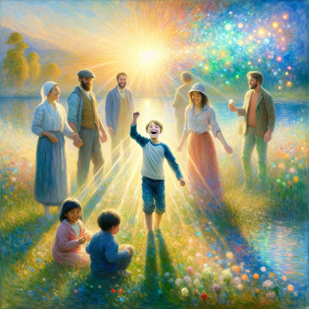 Boy, Joy, Sun, Family, Transformation in the style of Monet