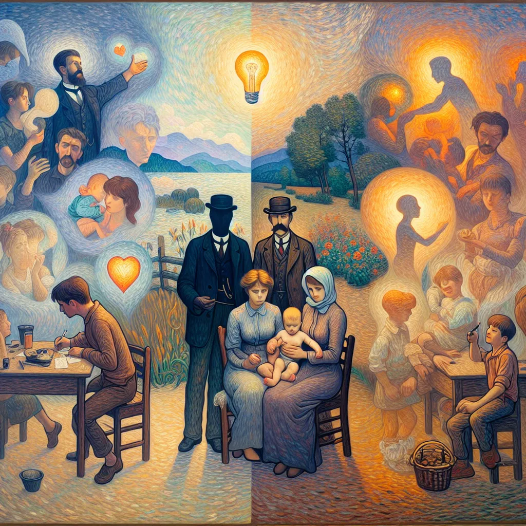 Family, Love, Mystery, Responsibility, Journey in the style of Monet
