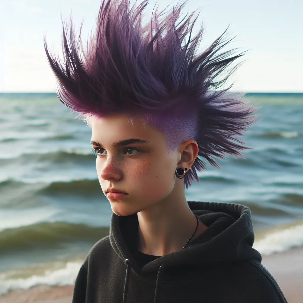 The image accompanying this story depicts a young person standing at the edge of the sea, their spiked purple hair blowing in the wind. The Fairy Tail guild mark is visible on their left shoulder.