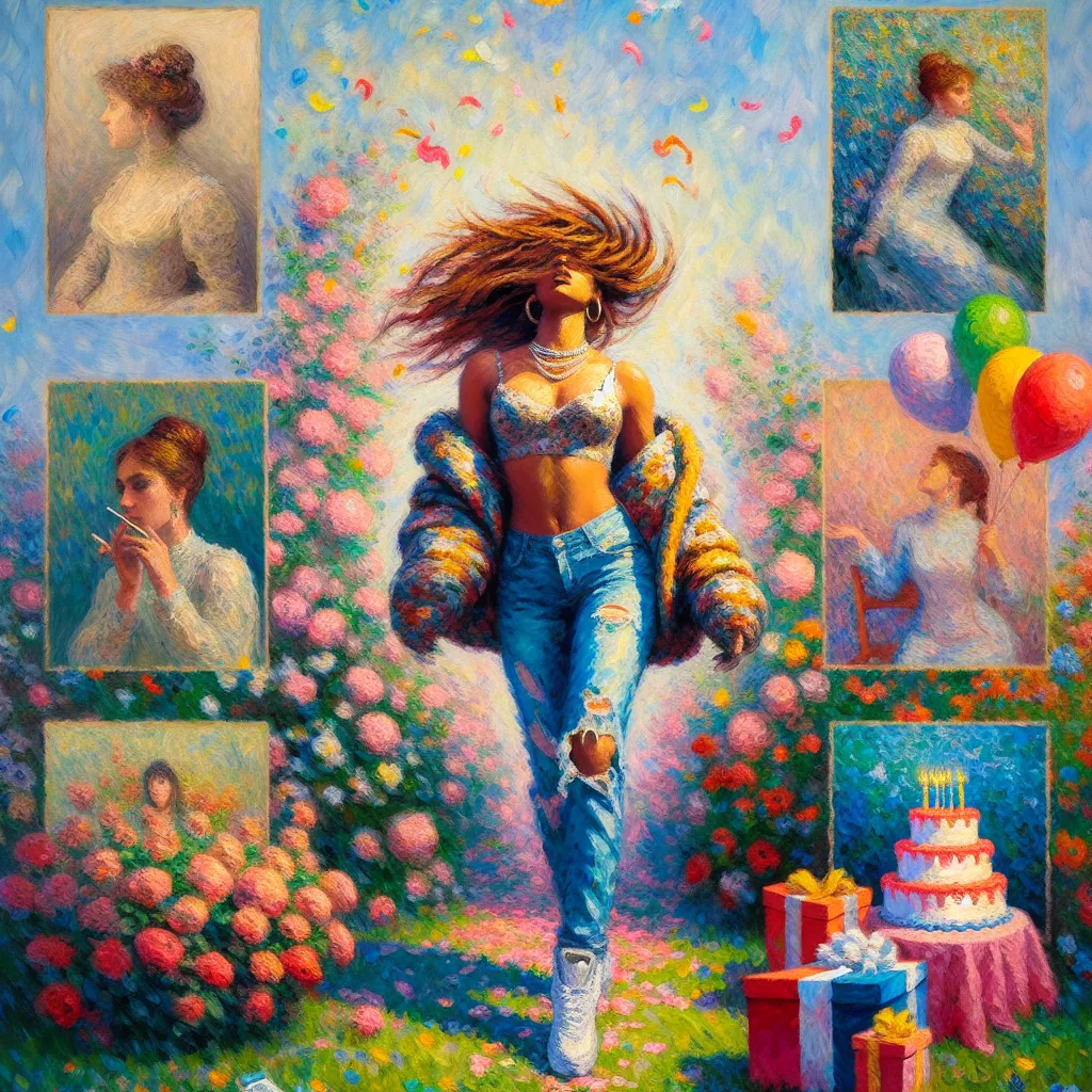 Six, Birthday, Transformation, Megan Thee Stallion, Style in the style of Monet