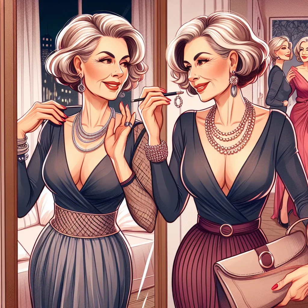 A middle-aged woman, Eleanor, now fully embracing her new identity, stands proudly in front of a mirror, admiring her transformed appearance. Her feminine features, elegant dress, and designer accessories showcase her refined taste and confidence. In her newfound life, Eleanor navigates social situations with ease, captivating others with her grace and wisdom. As she immerses herself in her routines and interacts with a younger generation, Eleanor discovers a renewed sense of purpose and fulfill