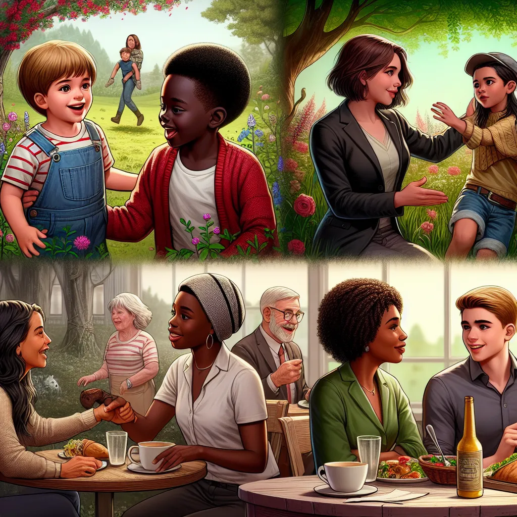 The image accompanying this story could depict a young boy, Gabriel, and his friend Sophie playing together. Alternatively, it could showcase Gabriel and Sophie, now grown up, engaged in friendly conversation. The image could also highlight Gabriel's bond with his mother, Rebecca, and grandmother, Eleanor. Additionally, the image could capture the transformation of Gabriel into Bella Noir, the drag queen, and his subsequent experiences as Bella. Overall, the image should convey themes of friends