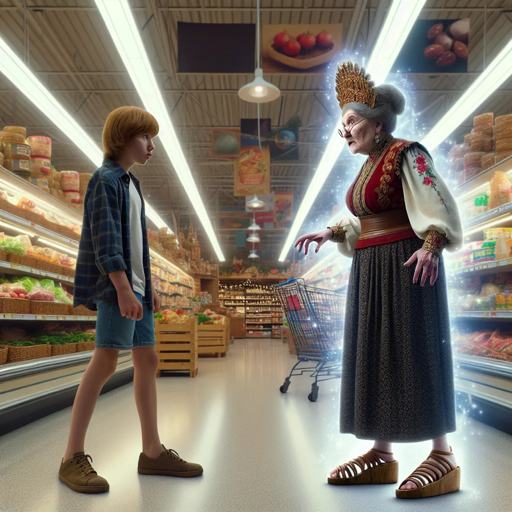A young boy named Timmy experiences a mysterious transformation at a grocery store, aging into an elderly Russian woman named Ludmila Petrovna Volkov. Clad in a traditional blouse and skirt with unique wooden sandals, Ludmila navigates a new world with suspicion and determination. Her cold glare and magic shoes become the stuff of legend as she adapts to her unexpected fate, forever known as the strong and clever Ludmila.