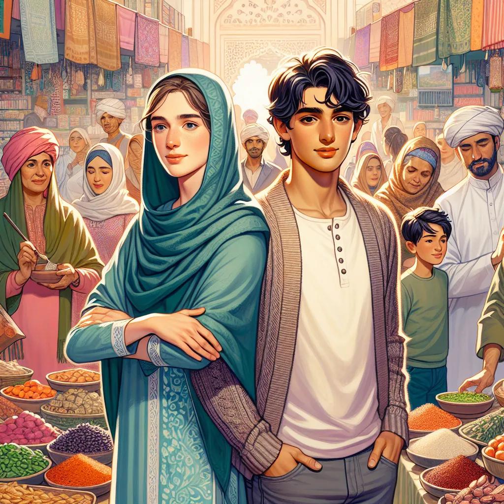 A mother and son swap bodies in a magical tale spanning generations. Amidst the aisles of a market, Oliver and Yasmina's lives intertwine, shaping a profound legacy of love and belonging. The image captures Oliver, now in Yasmina's form, navigating daily life with newfound grace and wisdom.