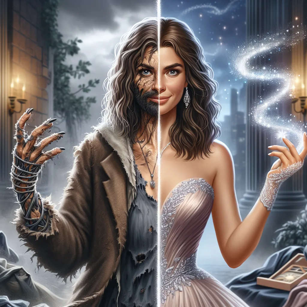 A woman named Rhea transforms from a rough-edged survivor into a refined society figure after a mysterious magic alters her appearance and memories, leading her into a life of luxury and privilege.