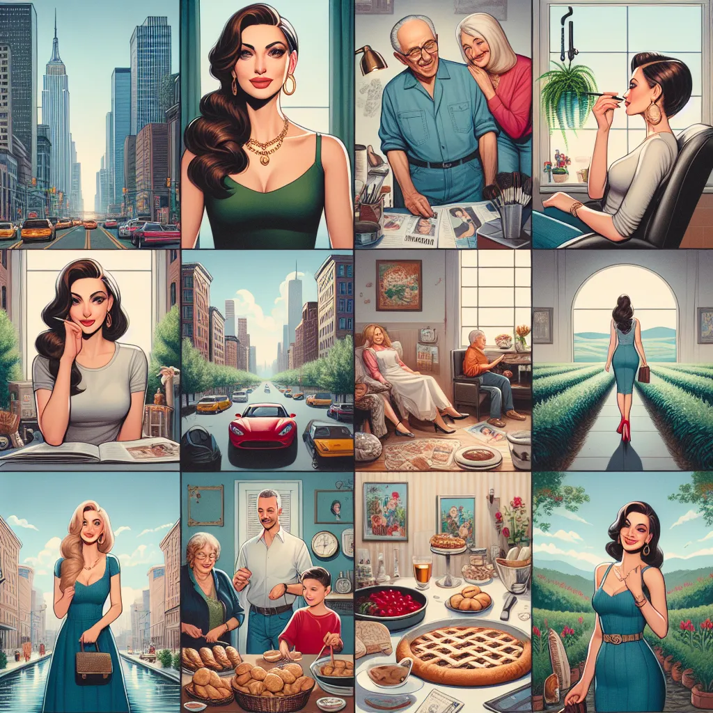 Maria's long journey from her roots in Hoboken, New Jersey to her current life in Vermont.
189. Her love for her family and the importance of family values.
190. Her passion for Italian food and the memories of her mother's cooking.
191. The strength and resilience she developed over the years.
192. The joys of finding her purpose in running the salon and making people feel beautiful.
193. The memories of her children growing up and leaving the nest.
194. The proud moments of being a part of the