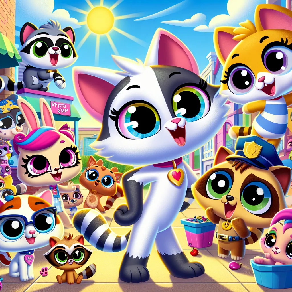 A detailed episode of "Littlest Pet Shop: A World of Our Own" where Trip pranks his friends with hypnosis, leading to chaos and eventual revenge. Pets take on hilarious new personas like Jade becoming a dog and Roxie freezing on command. After their retaliation hypnosis, they learn the importance of fun pranks and friendship. The image captures the diverse group of pets in Paw-Tucket, showcasing their unique personalities and the lighthearted, colorful world they inhabit.