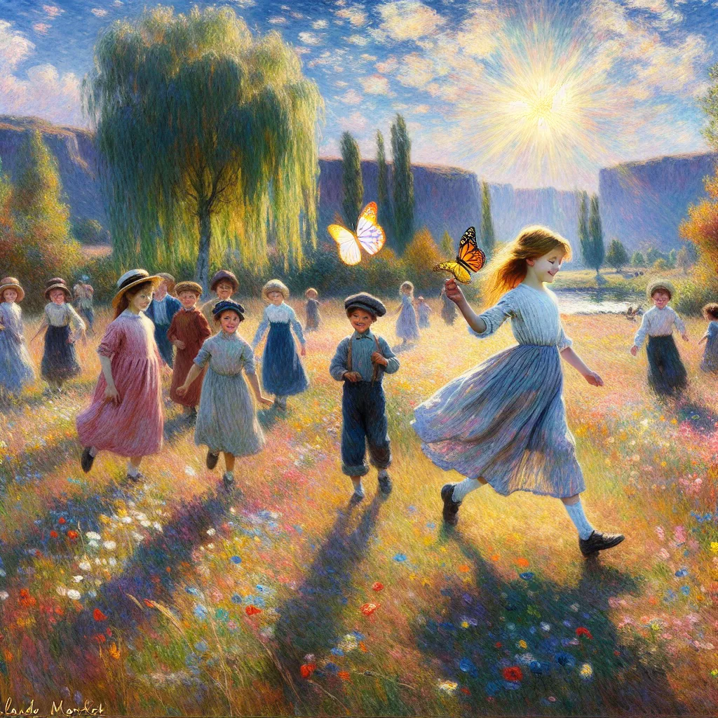 Adventure, Childhood, Transformation, Feminine, Fame in the style of Monet