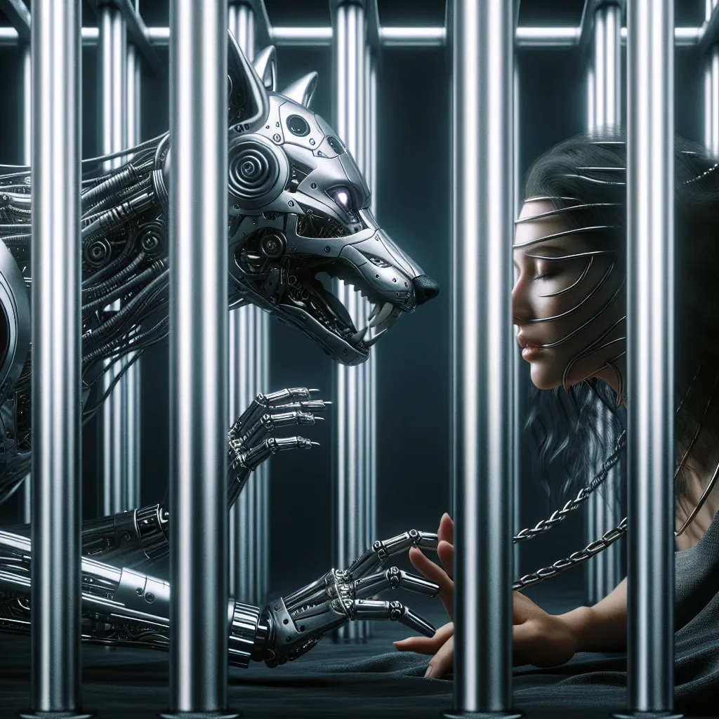 A captive woman named Jamie wakes up transformed into a robotic version of Roxanne Wolf, a character from Fazbear Entertainment. She must navigate her chrome and wire confines, determined to break free from her synthetic imprisonment and reclaim her humanity.