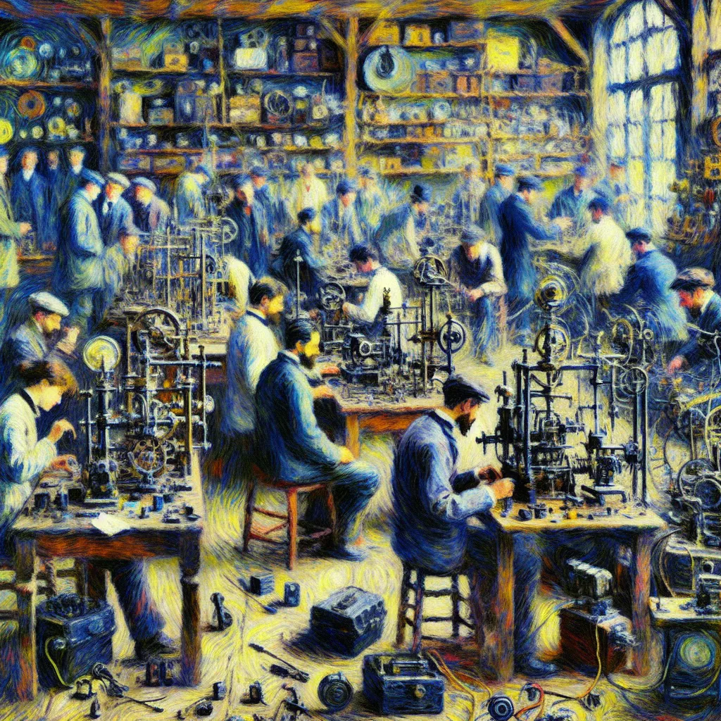 Workshop, Tinkering, Gadgets, Possession, Experimental in the style of Monet