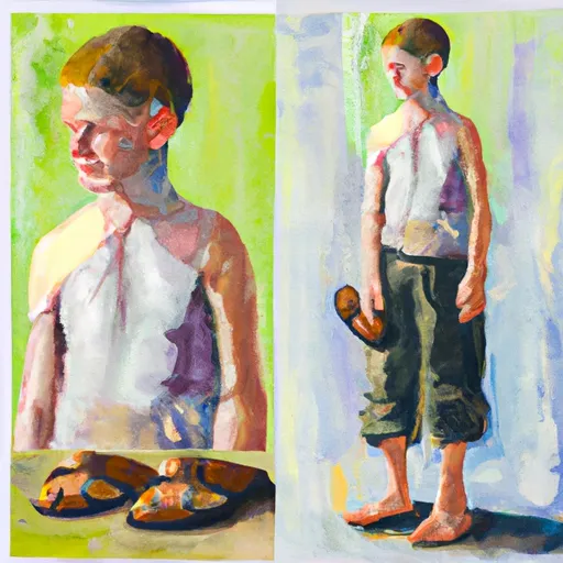 Boy, Transformation, Sandals, Gender, Identity in the style of Monet