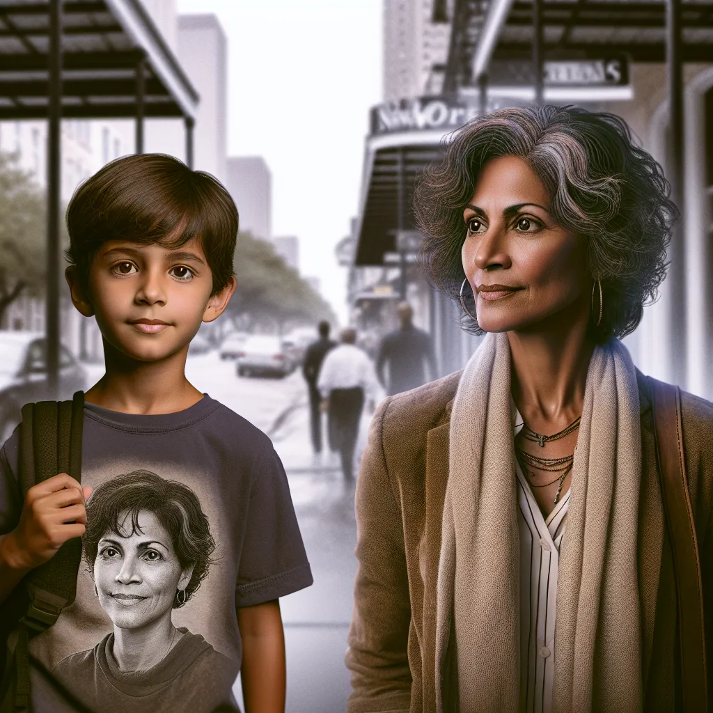 A young boy named Evan transitions into Martha, a confident and resilient woman from New Orleans. She faces challenges with her family, embraces her new life, and grows into a wise and compassionate individual. The image could depict Martha, a strong and confident woman, walking through the streets of New Orleans with a sense of purpose and determination.