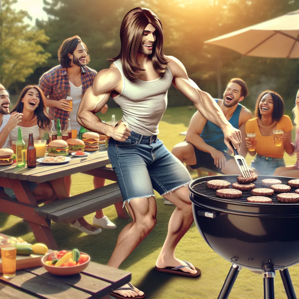 A young man named Jake finds himself cursed with his mom's body during a summer barbecue. He embraces his new appearance, playfully flipping burgers and joking with his friends. Despite the awkwardness, Jake's sense of humor helps his friends see that he's still the same person inside. Together, they enjoy a fun-filled afternoon of food and laughter.