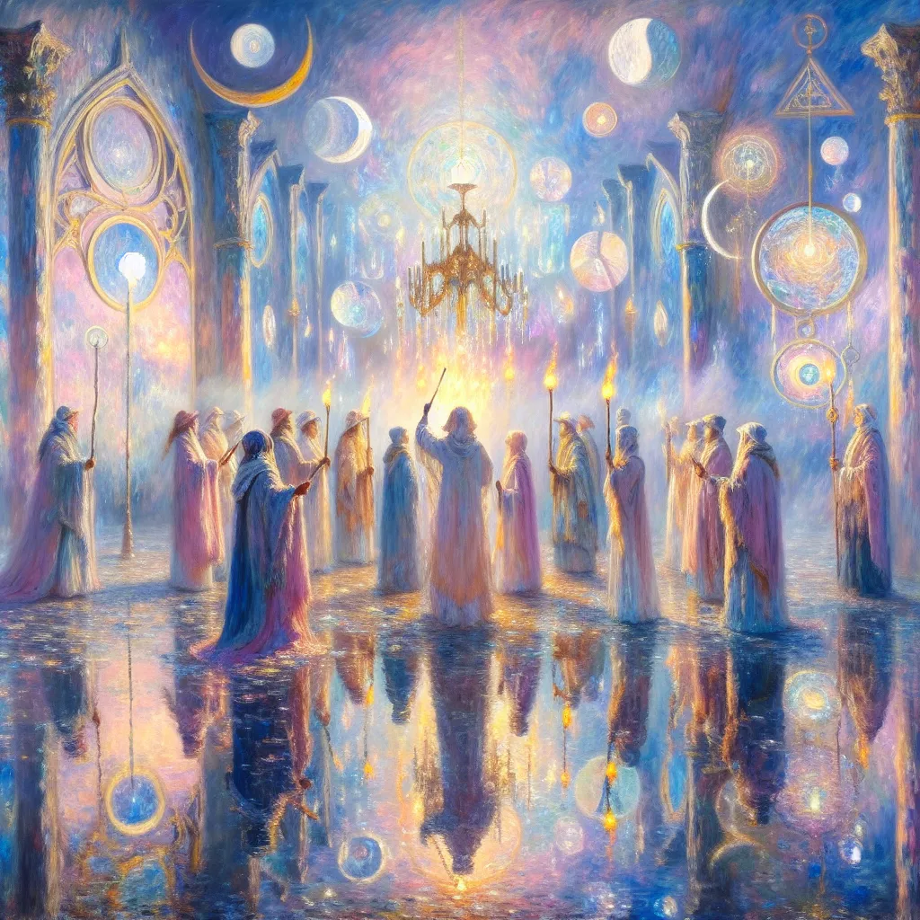Ritual, Magic, Dimension, Shadow, Mirror in the style of Monet